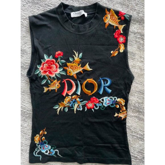 Dior Tops - AUTH Vintage Christian Dior by Galliano T-Shirt with Embroidered Floral Design
